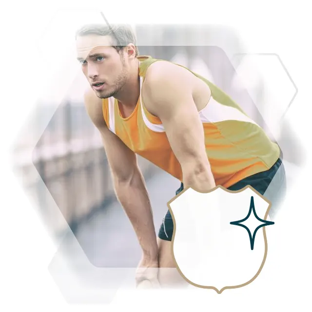 Sportlicher Mann Foto mit Schutzschild-Icon